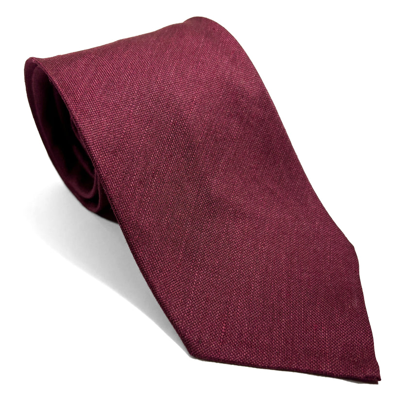 Burgundy Untipped Linen/Silk Tie-0