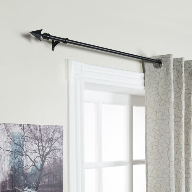 Extendable Black Metal Curtain Pole with Arrow Finial - 36-66