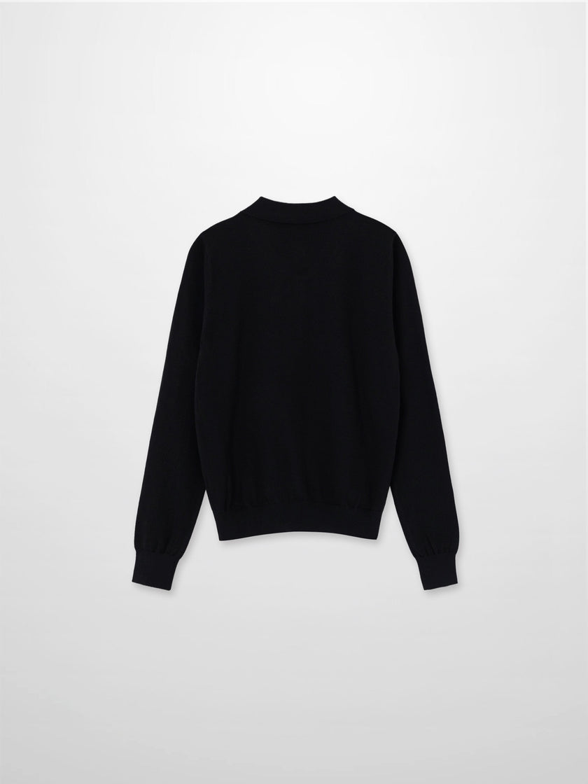 Wool Blend Collared Cardigan-Black-2