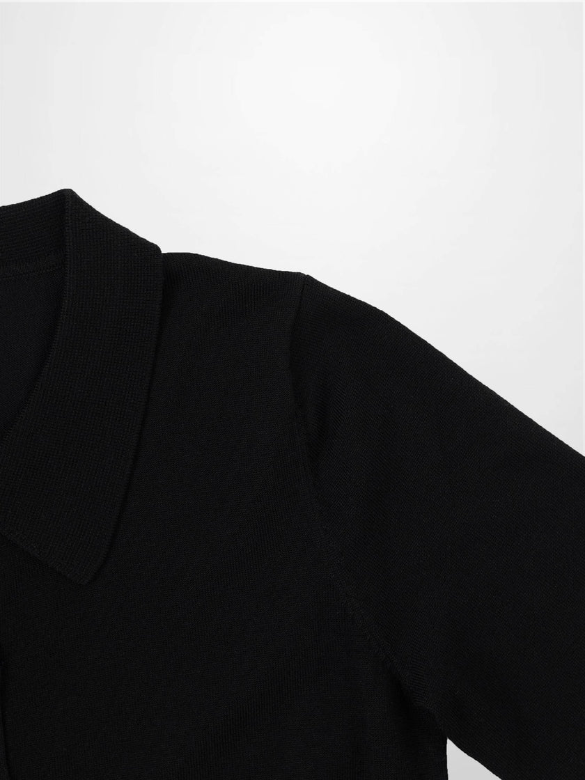 Wool Blend Collared Cardigan-Black-4