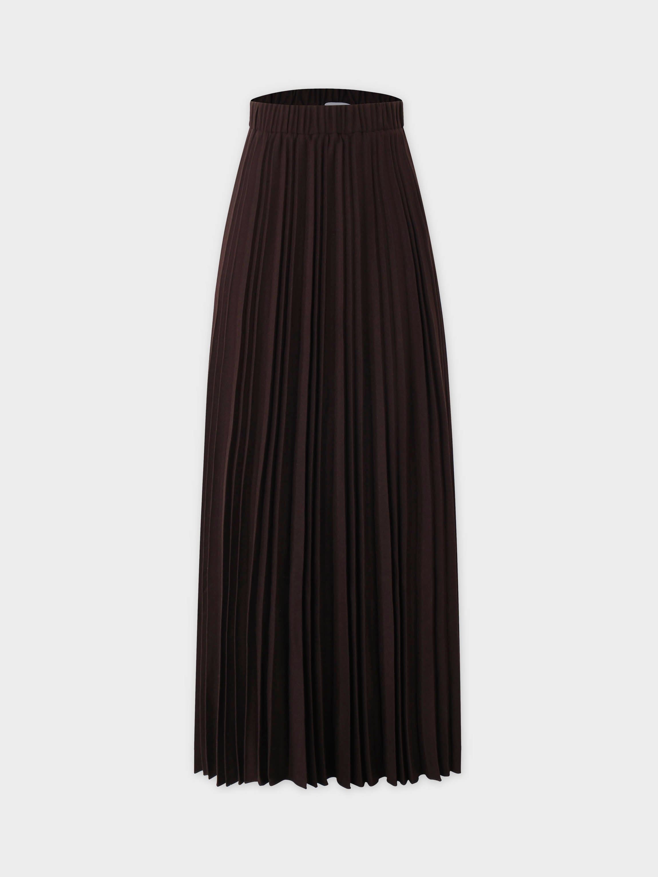 Wool Blend  Pleated Skirt-Dark Brown-0