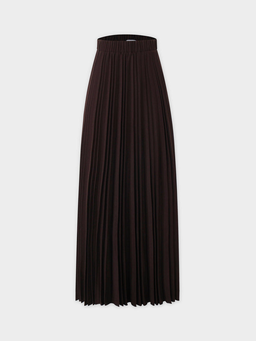 Wool Blend  Pleated Skirt-Dark Brown-0