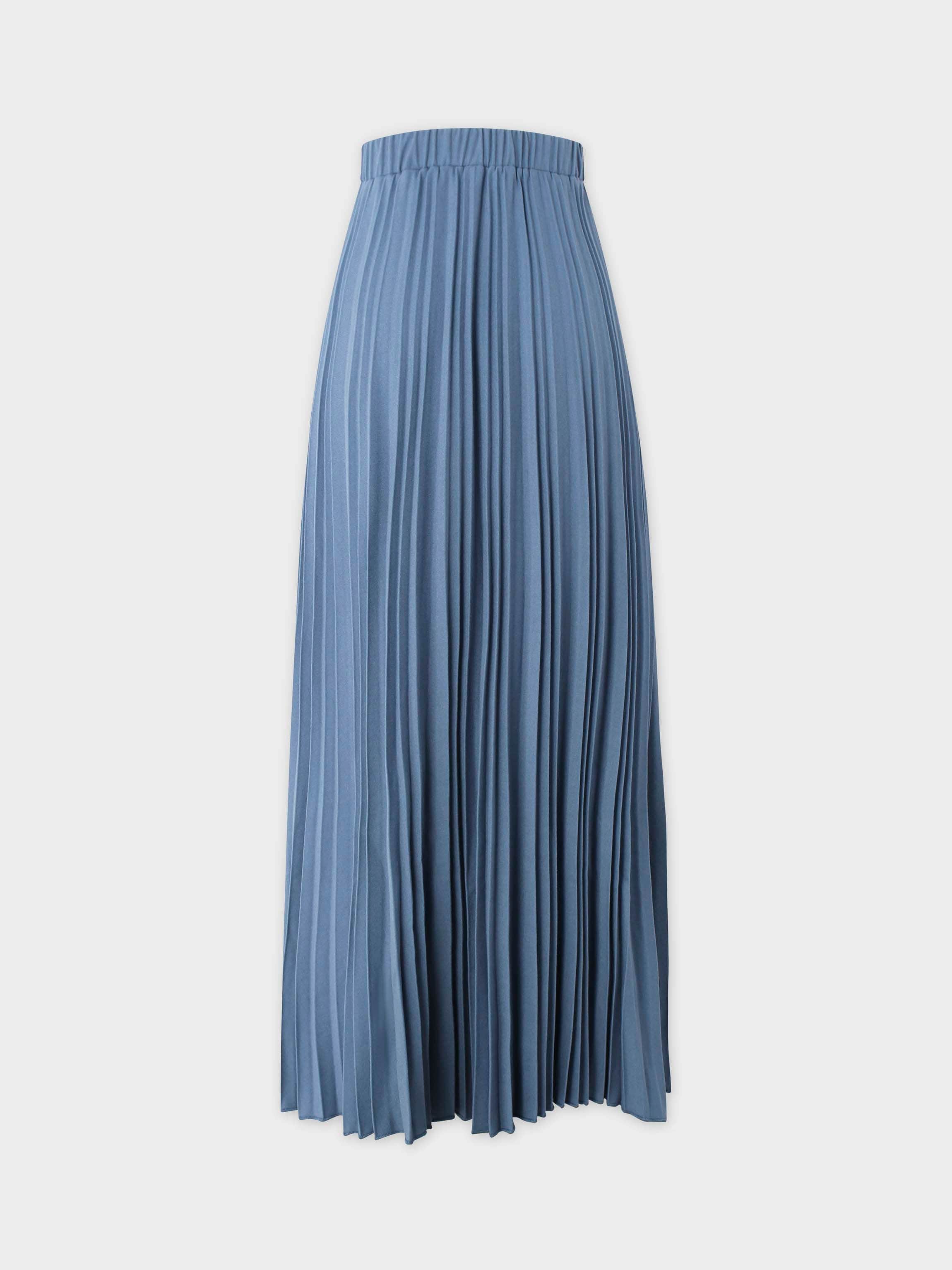 Wool Blend Pleated Skirt-Denim Blue-2