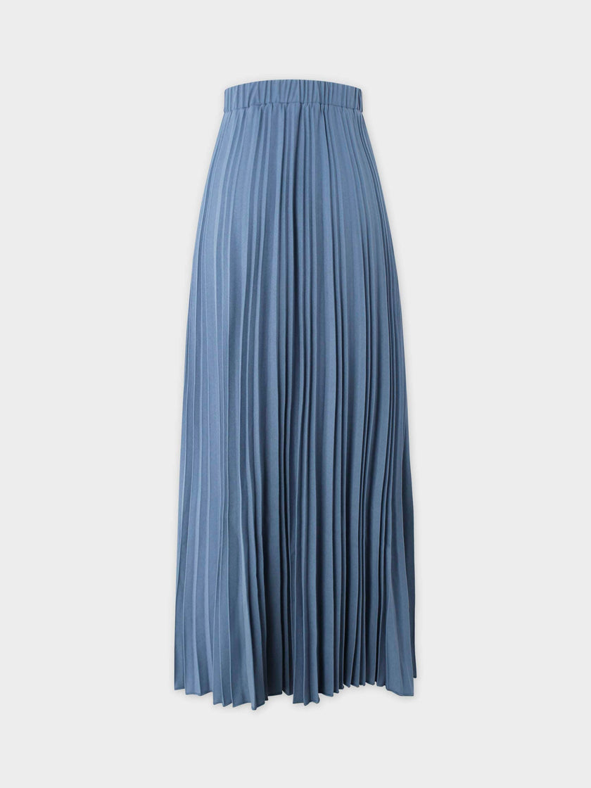 Wool Blend Pleated Skirt-Denim Blue-2