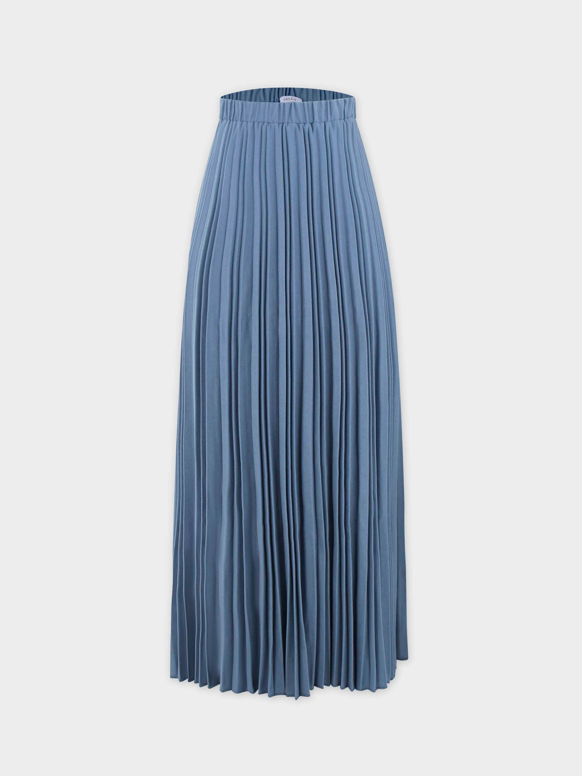 Wool Blend Pleated Skirt-Denim Blue-1