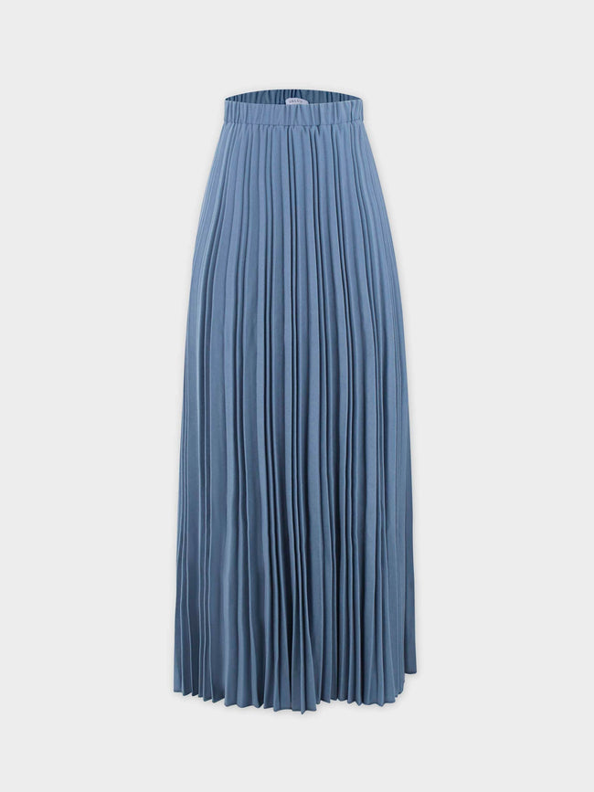 Wool Blend Pleated Skirt-Denim Blue-1