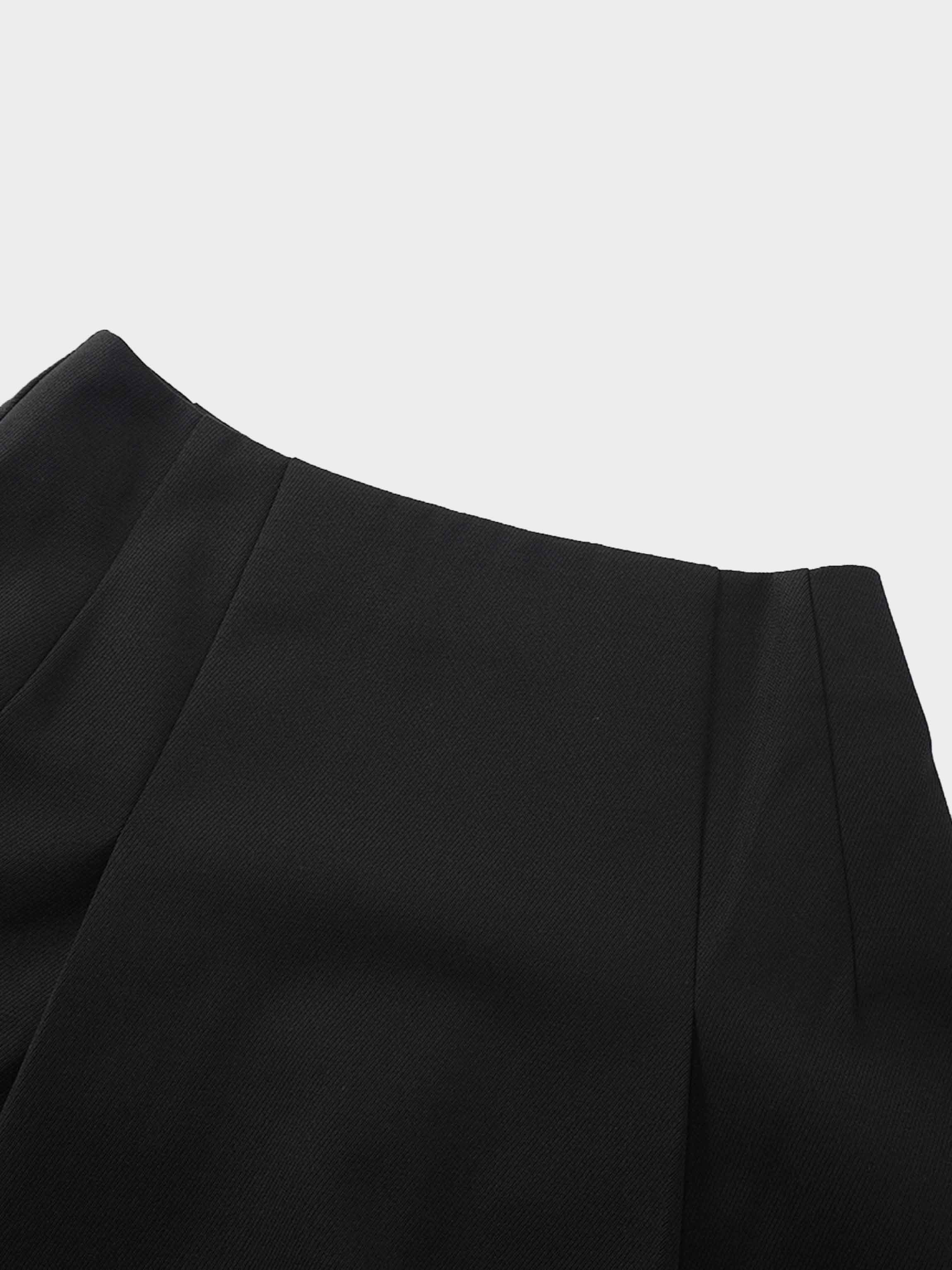 Top Pleat Wool Blend Midi Skirt-Black-2