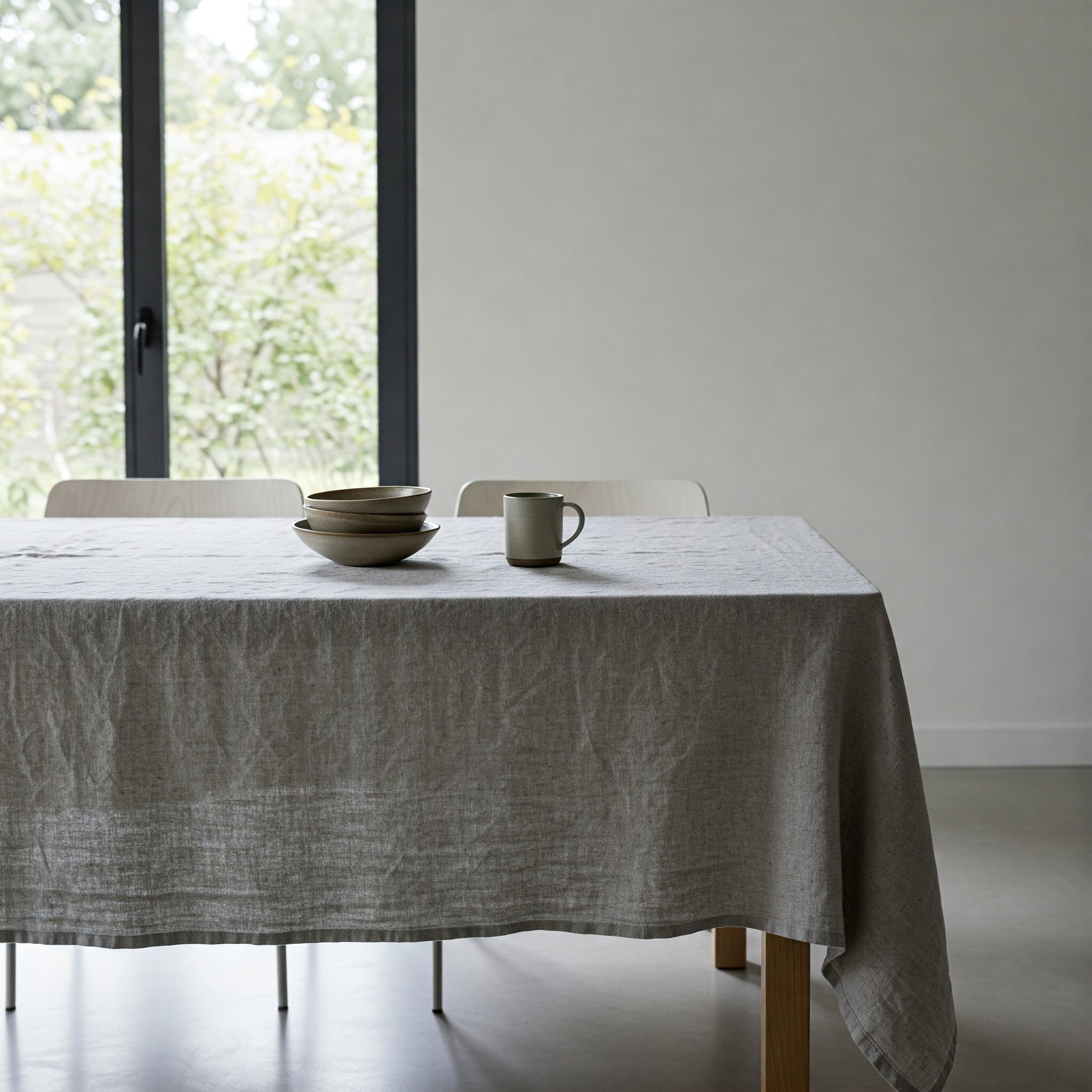 English Grey Linen Tablecloth - Organic Flax Textured Table Cover