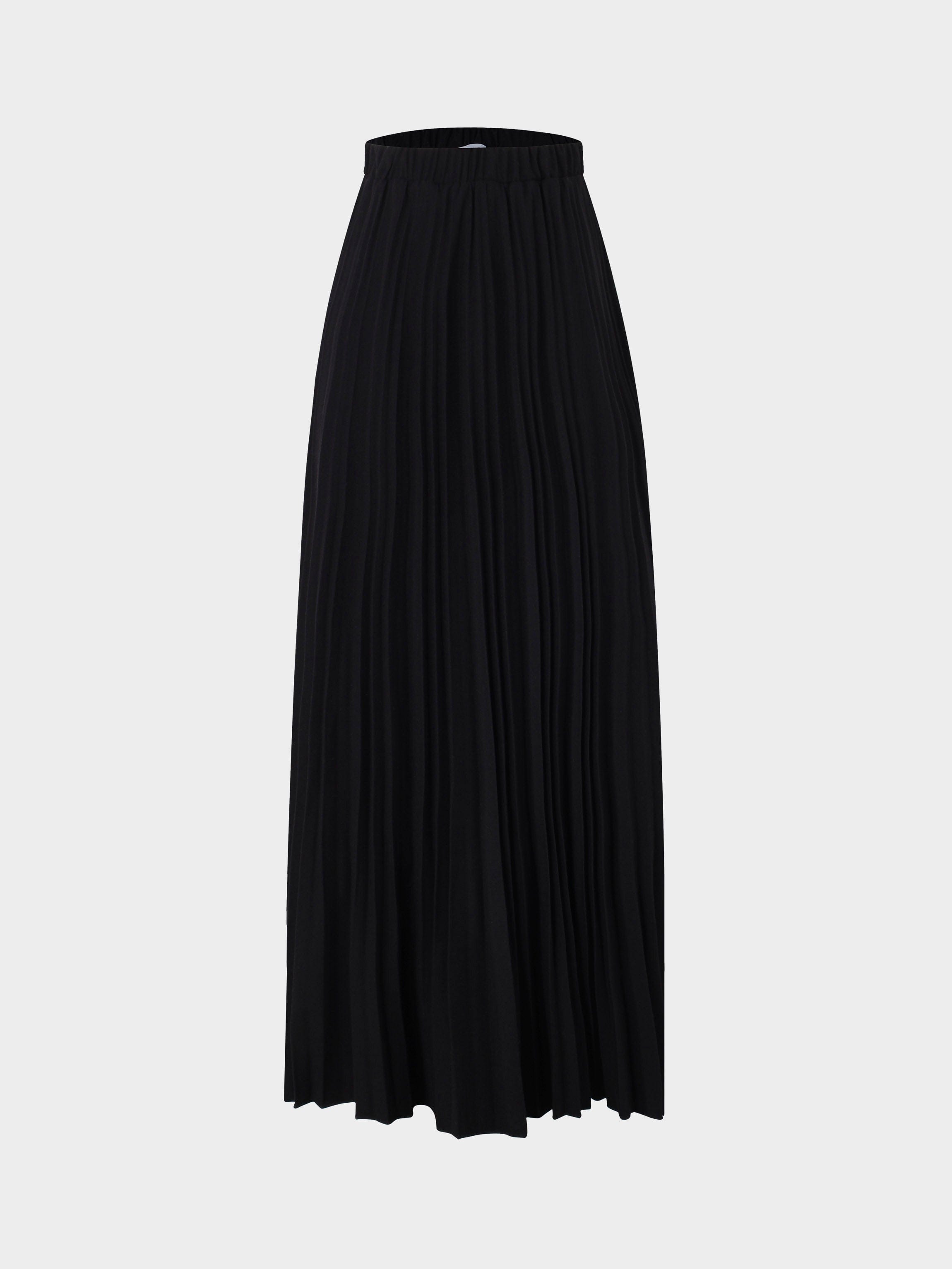 Wool Blend Pleated Skirt-Black-0