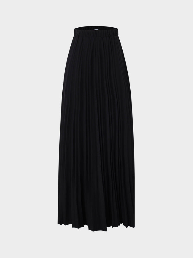 Wool Blend Pleated Skirt-Black-0