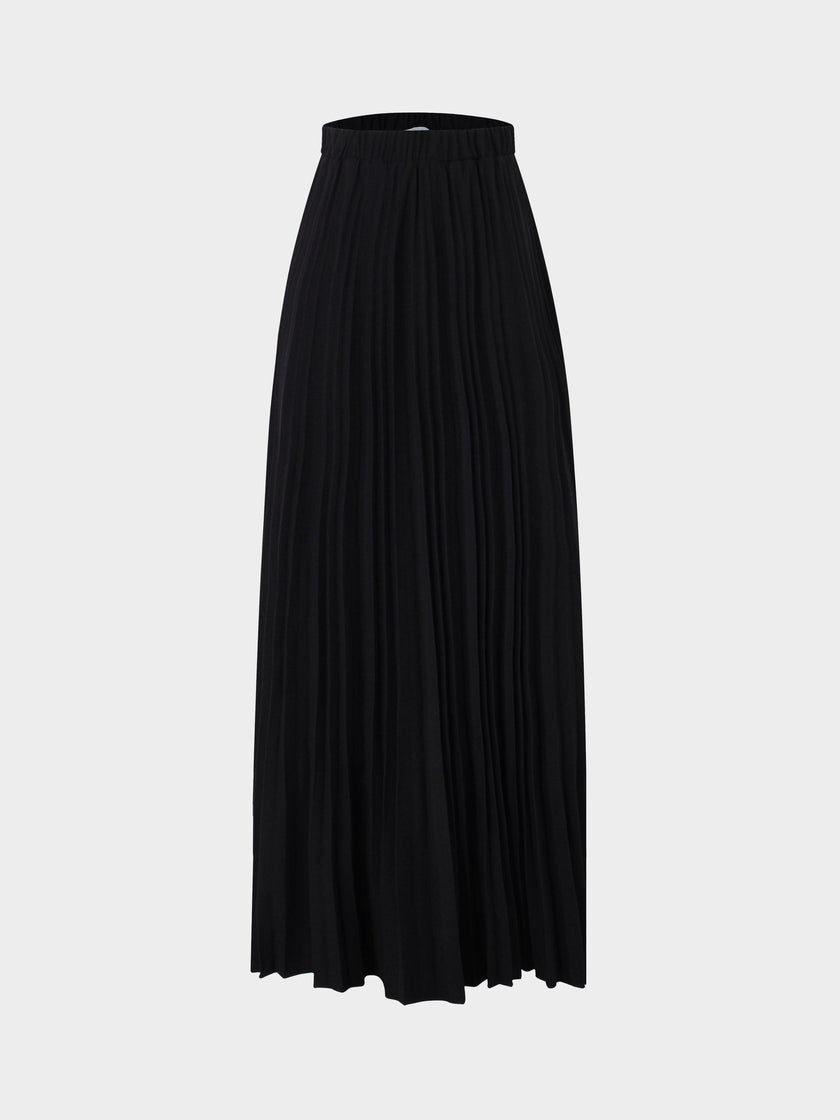 Wool Blend Pleated Skirt-Black-0