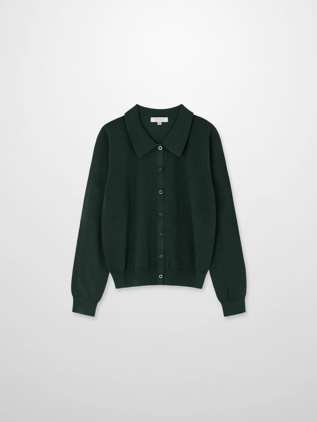 Wool Blend Collared Cardigan-Green-0