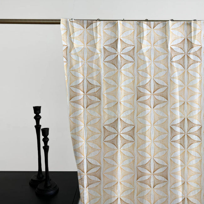 Geometric Embroidered Linen Sheer Curtains | Pinch Pleated | Opaque Privacy Light Filtering Curtains | Standard & Made to Measure