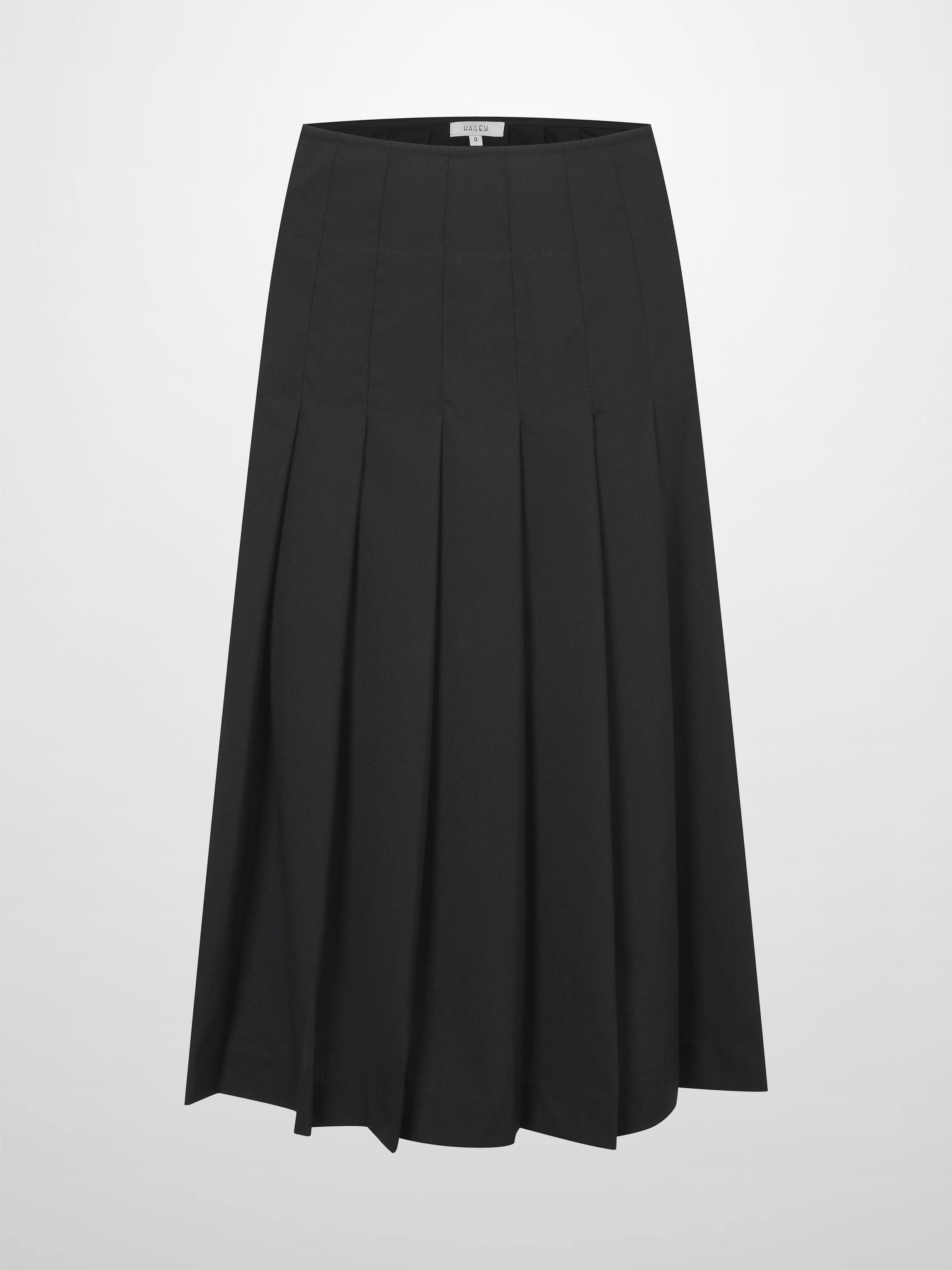 Stitch Down Pleated Wool Skirt-Black-0