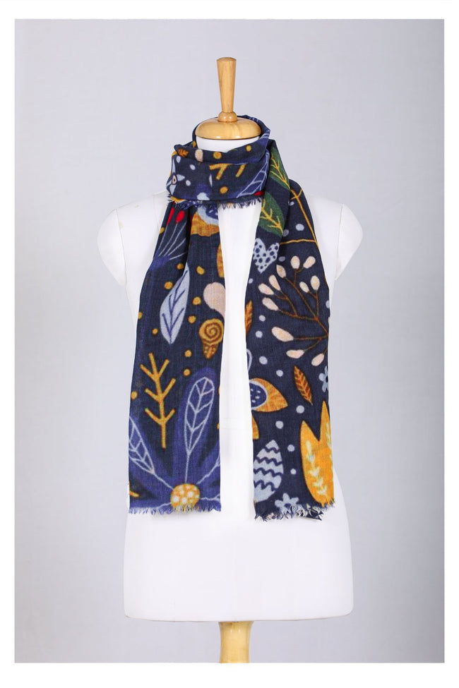 Enchanted Forest Wool Scarf - Navy-0