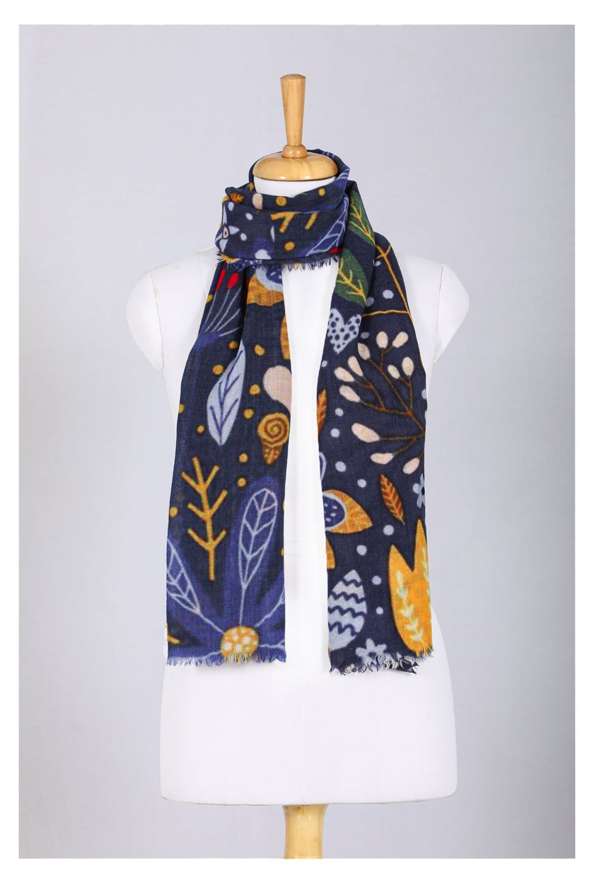 Enchanted Forest Wool Scarf - Navy-0