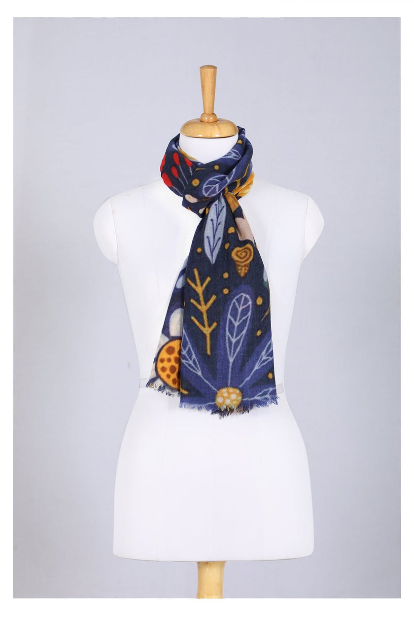 Enchanted Forest Wool Scarf - Navy-2