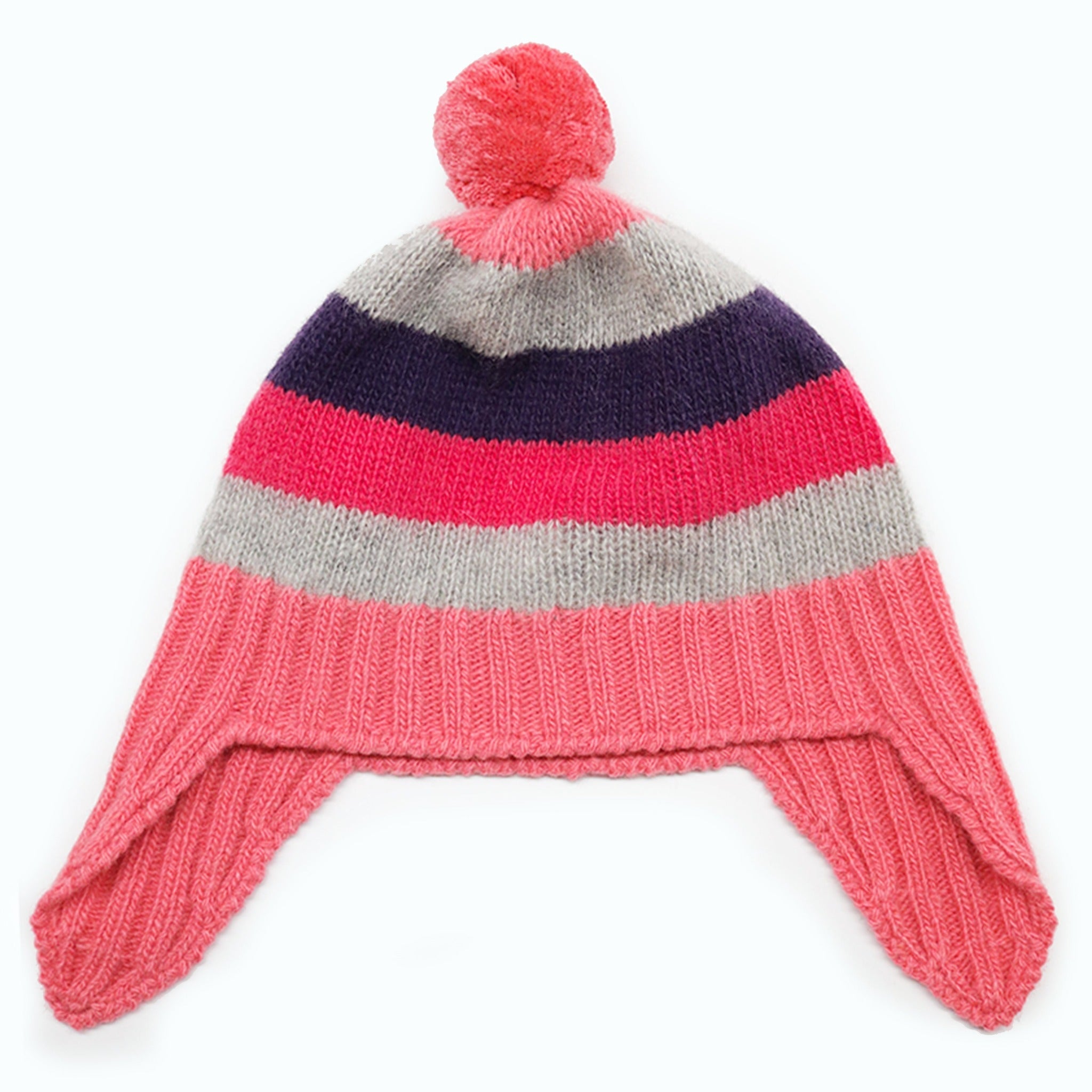 Luxury Baby Striped Earflap Cashmere Hat with Pom Poms 3-6M to 9-12M Sizes-3