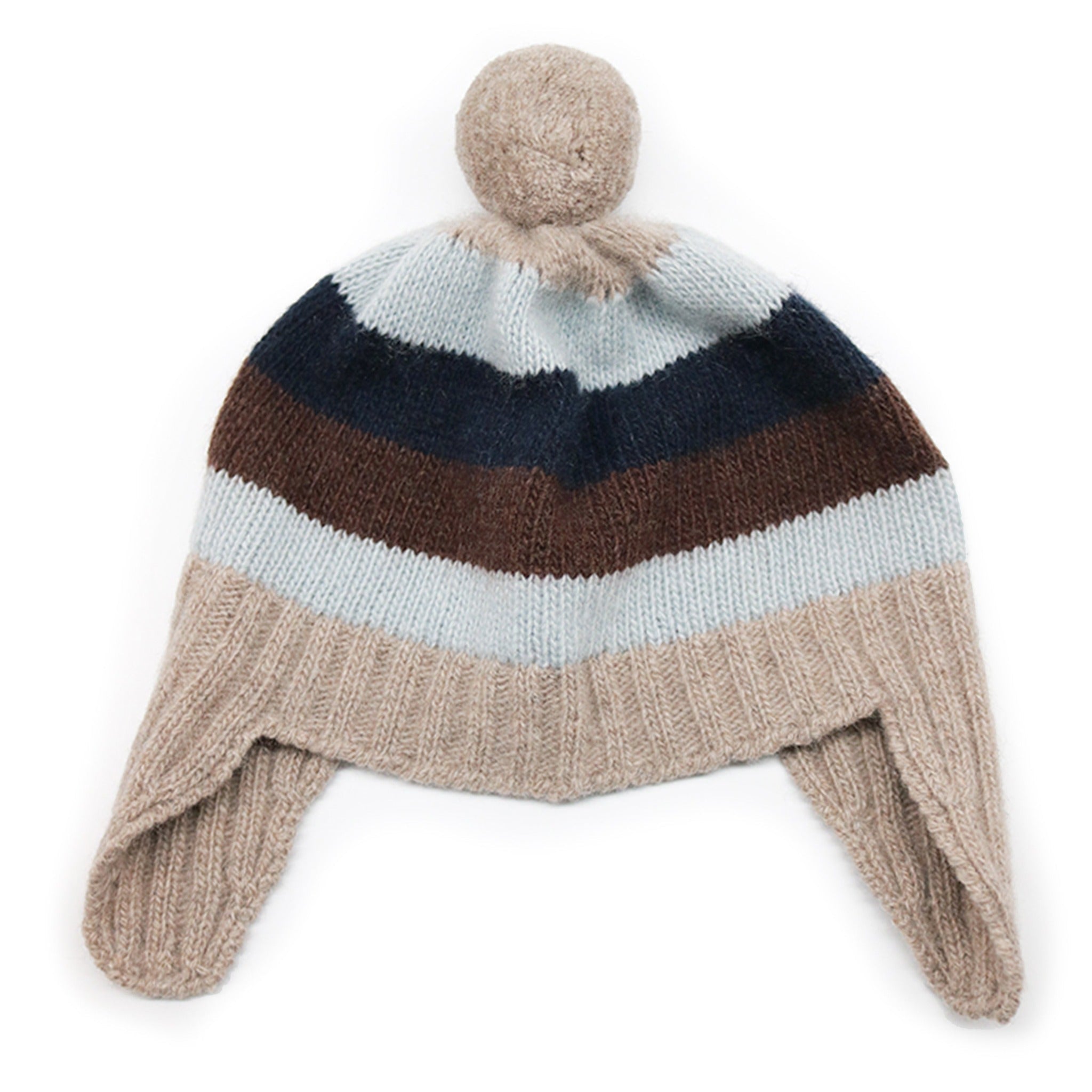 Luxury Baby Striped Earflap Cashmere Hat with Pom Poms 3-6M to 9-12M Sizes-0