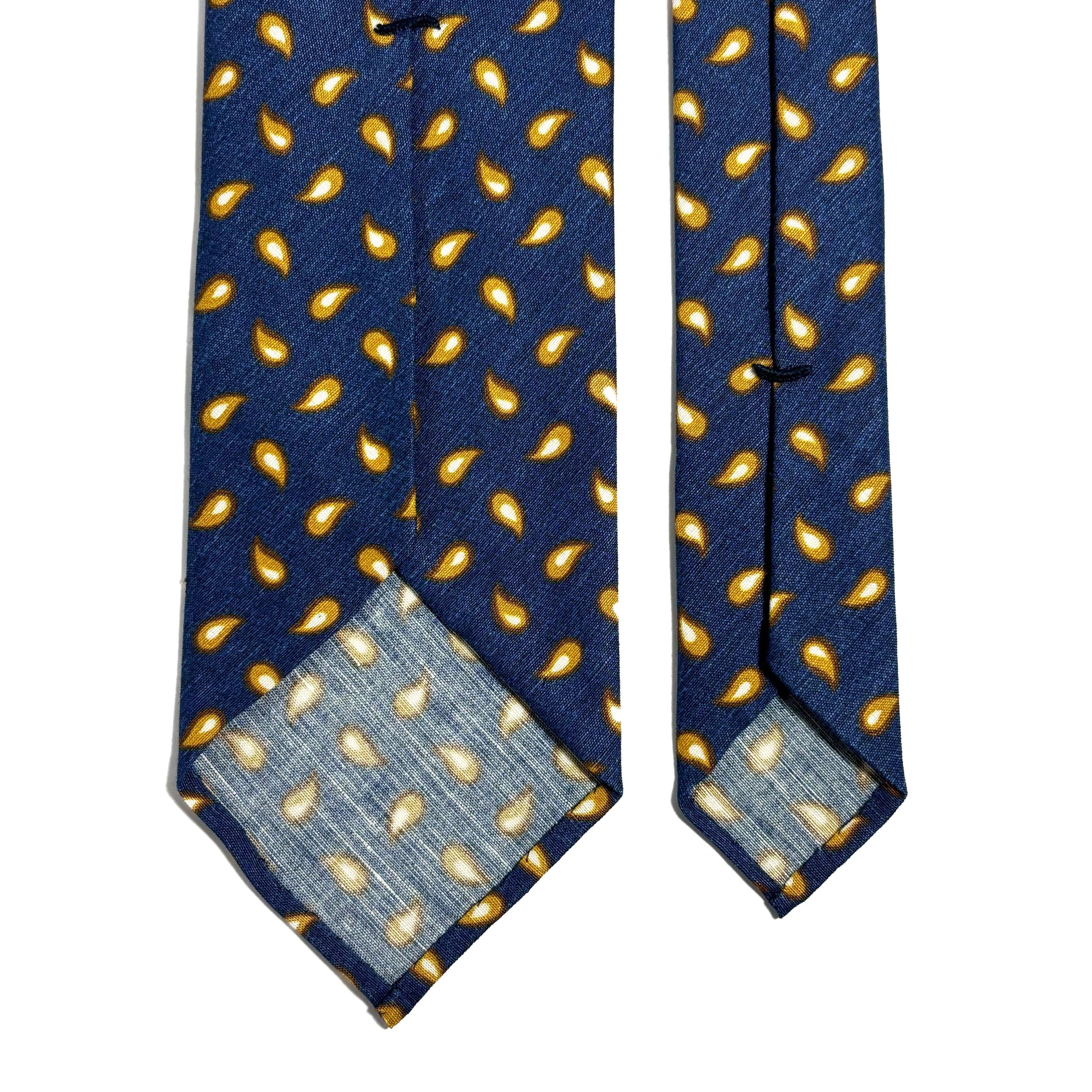 Navy Blue Teardrop Untipped Linen/Silk Tie-3