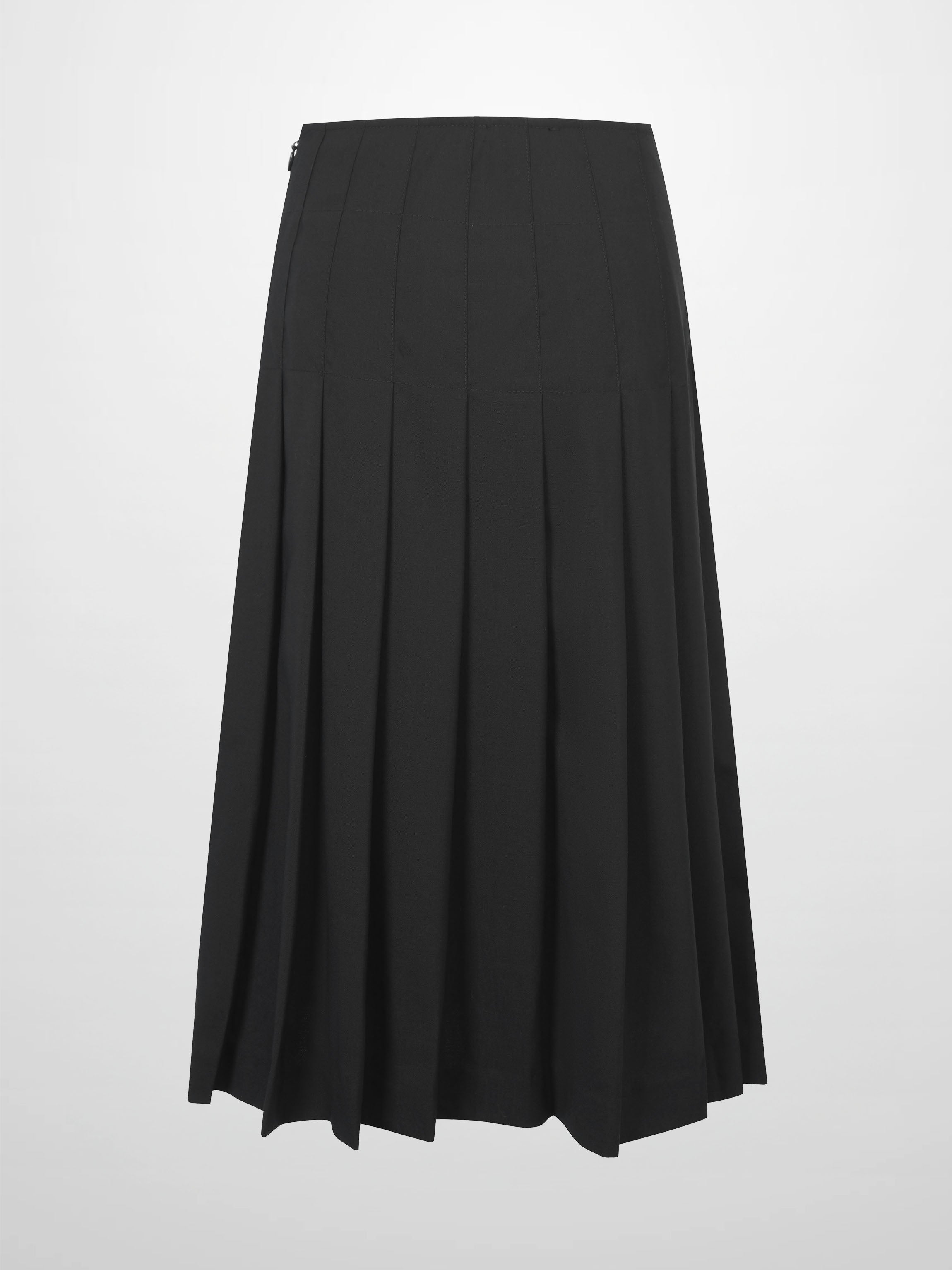 Stitch Down Pleated Wool Skirt-Black-1
