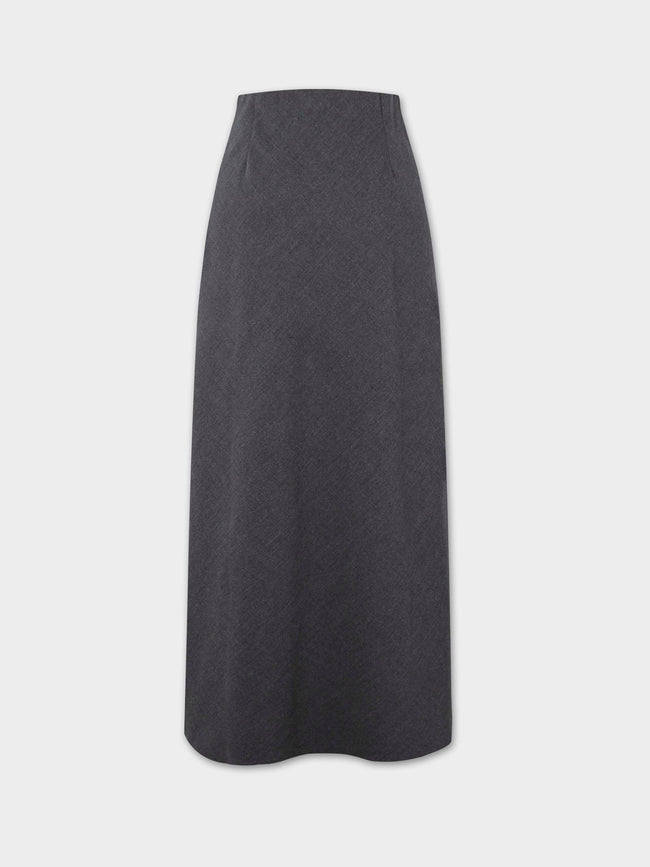 Wool Blend Slip Skirt-Grey-1