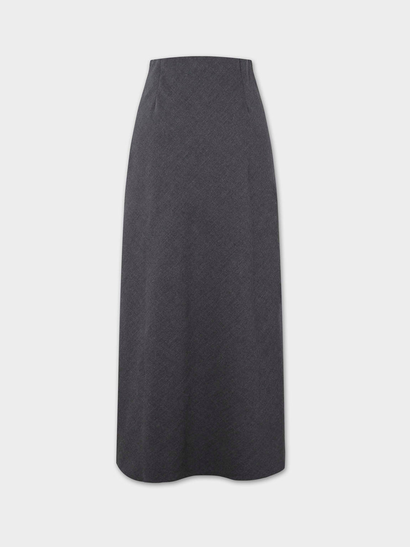 Wool Blend Slip Skirt-Grey-1