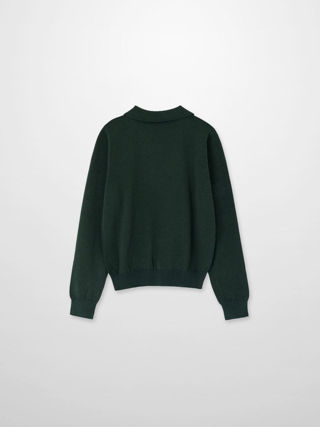 Wool Blend Collared Cardigan-Green-1
