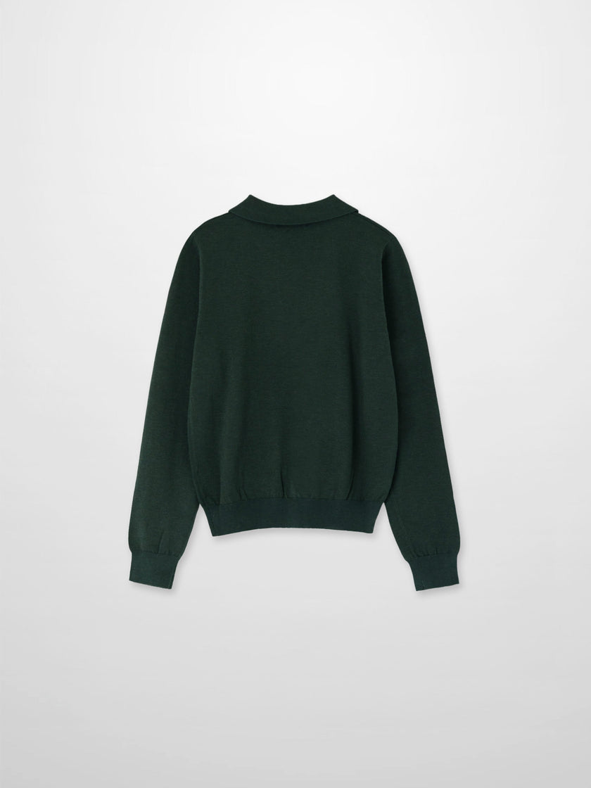Wool Blend Collared Cardigan-Green-1