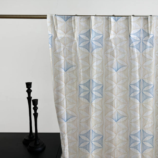 Geometric Embroidered Linen Sheer Curtains | Pinch Pleated | Opaque Privacy Light Filtering Curtains | Standard & Made to Measure