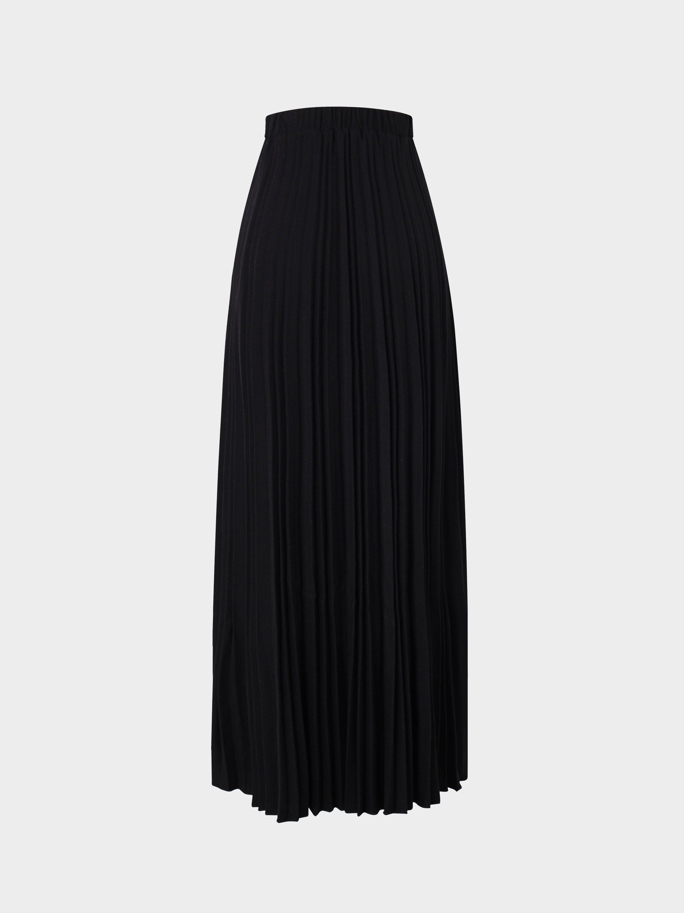 Wool Blend Pleated Skirt-Black-1