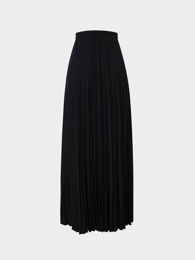Wool Blend Pleated Skirt-Black-1