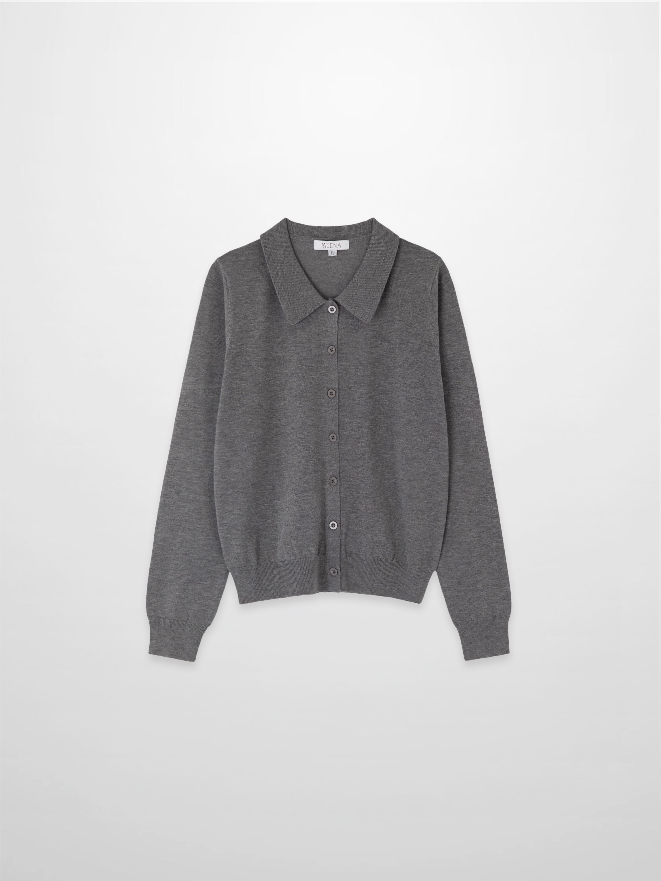Wool Blend Collared Cardigan-Grey-0