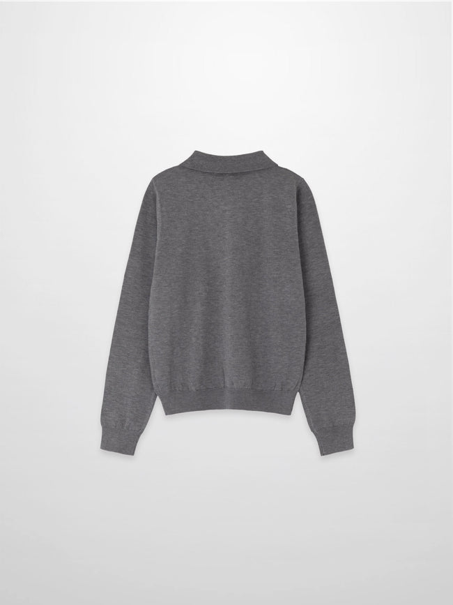 Wool Blend Collared Cardigan-Grey-1