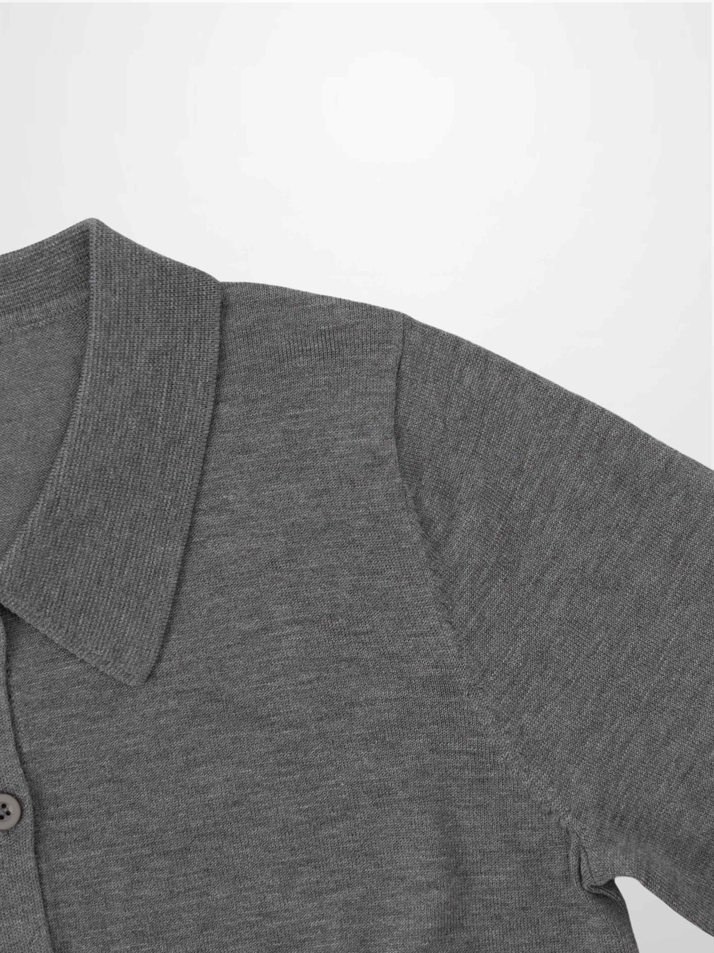 Wool Blend Collared Cardigan-Grey-3
