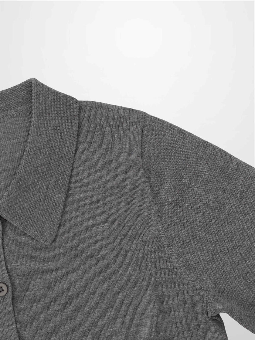 Wool Blend Collared Cardigan-Grey-3