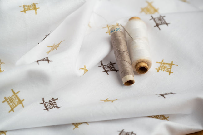 Grid Pattern Hemp Fabric | White & Brown | Organic | 145gsm | 147cm Wide