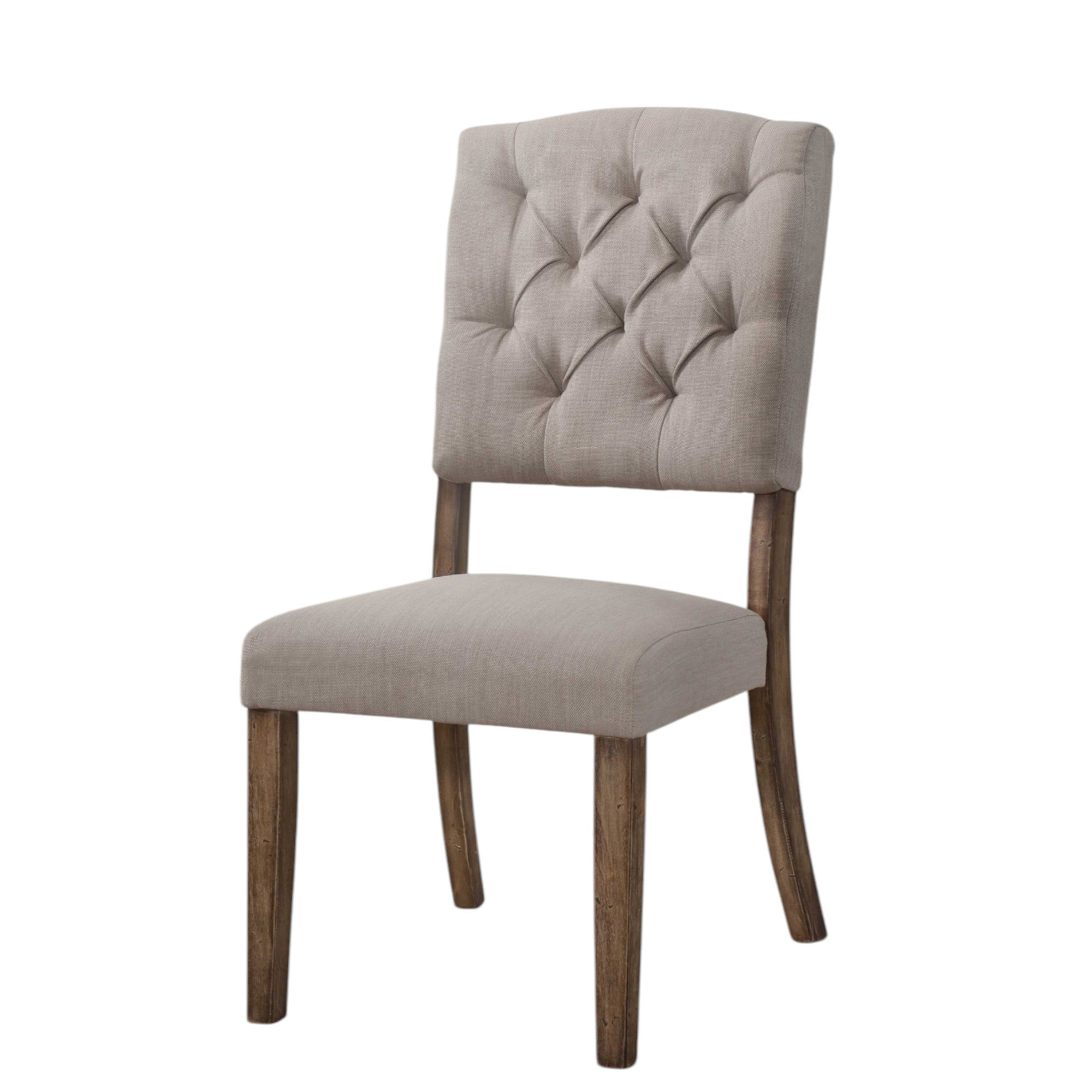 Set of Two Tufted Cream and Brown Upholstered Linen Open Back Dining Side Chairs-3
