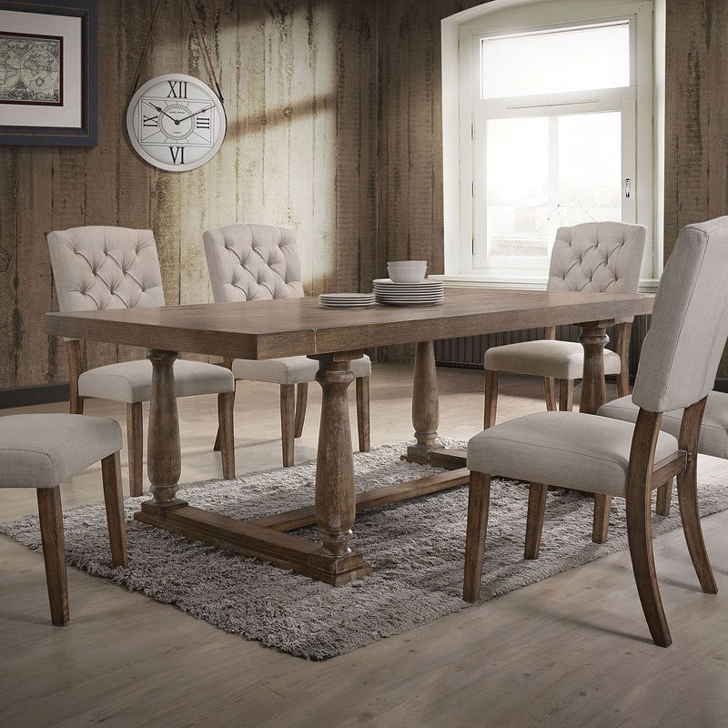 Set of Two Tufted Cream and Brown Upholstered Linen Open Back Dining Side Chairs-5