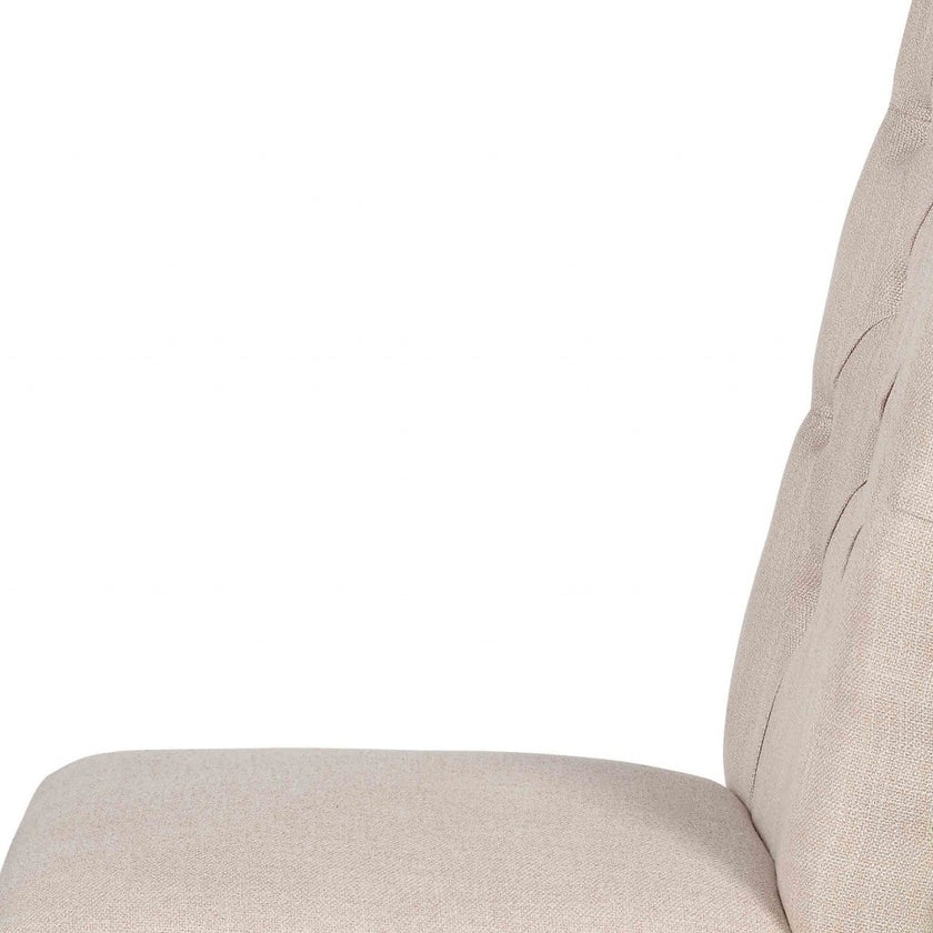 Set of Two Tufted Beige and Espresso Upholstered Linen Dining Side Chairs-4