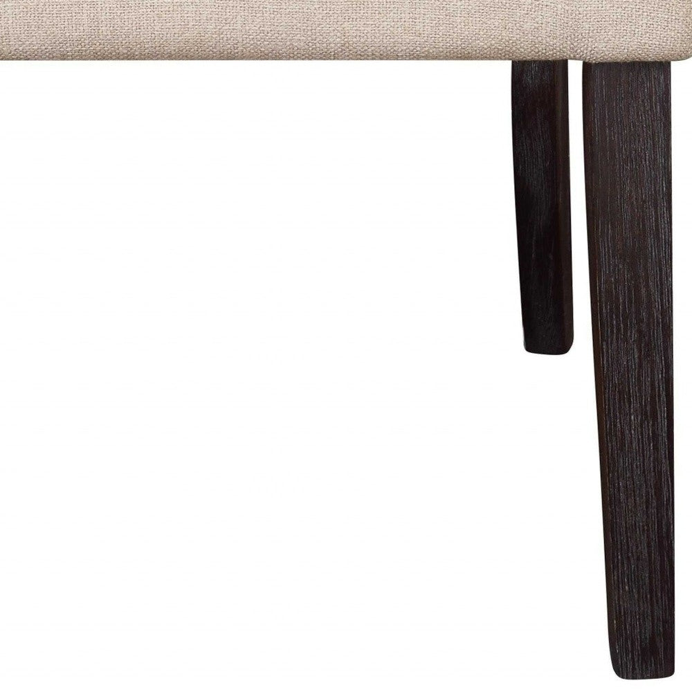 Set of Two Tufted Beige and Espresso Upholstered Linen Dining Side Chairs-3