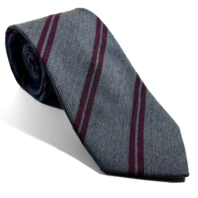 Gray & Burgundy Striped Wool Challis Tie-0