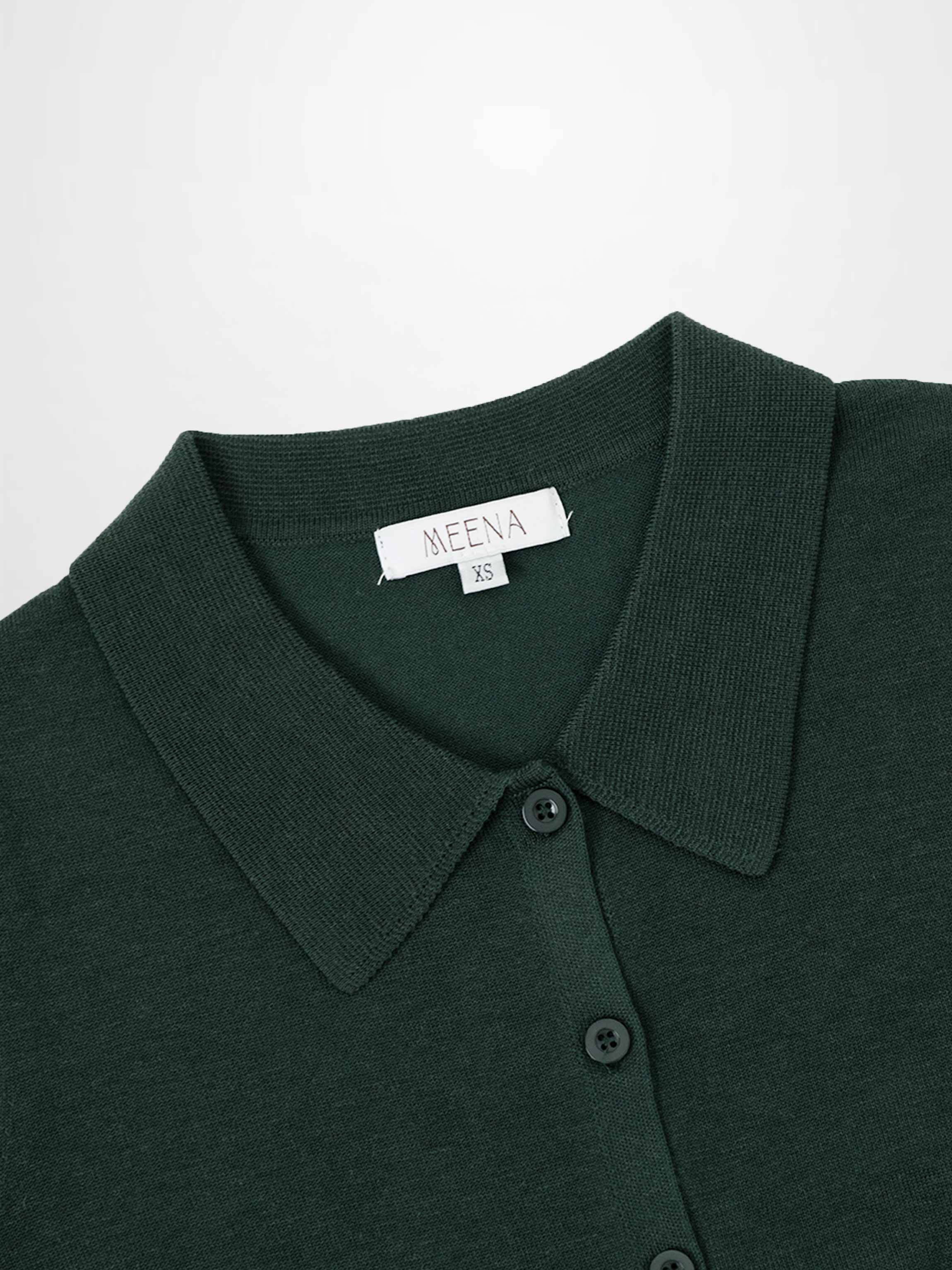 Wool Blend Collared Cardigan-Green-2