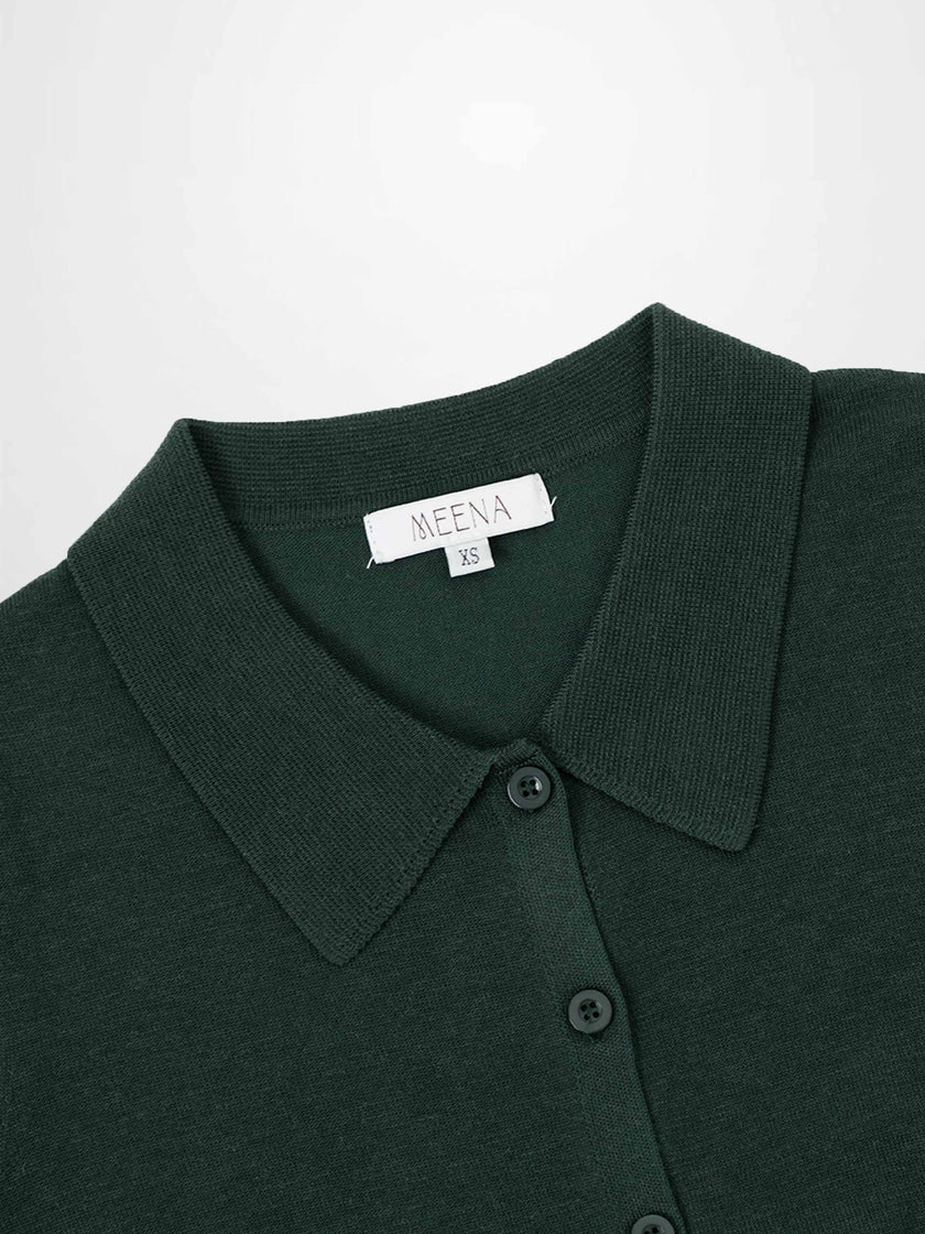Wool Blend Collared Cardigan-Green-2