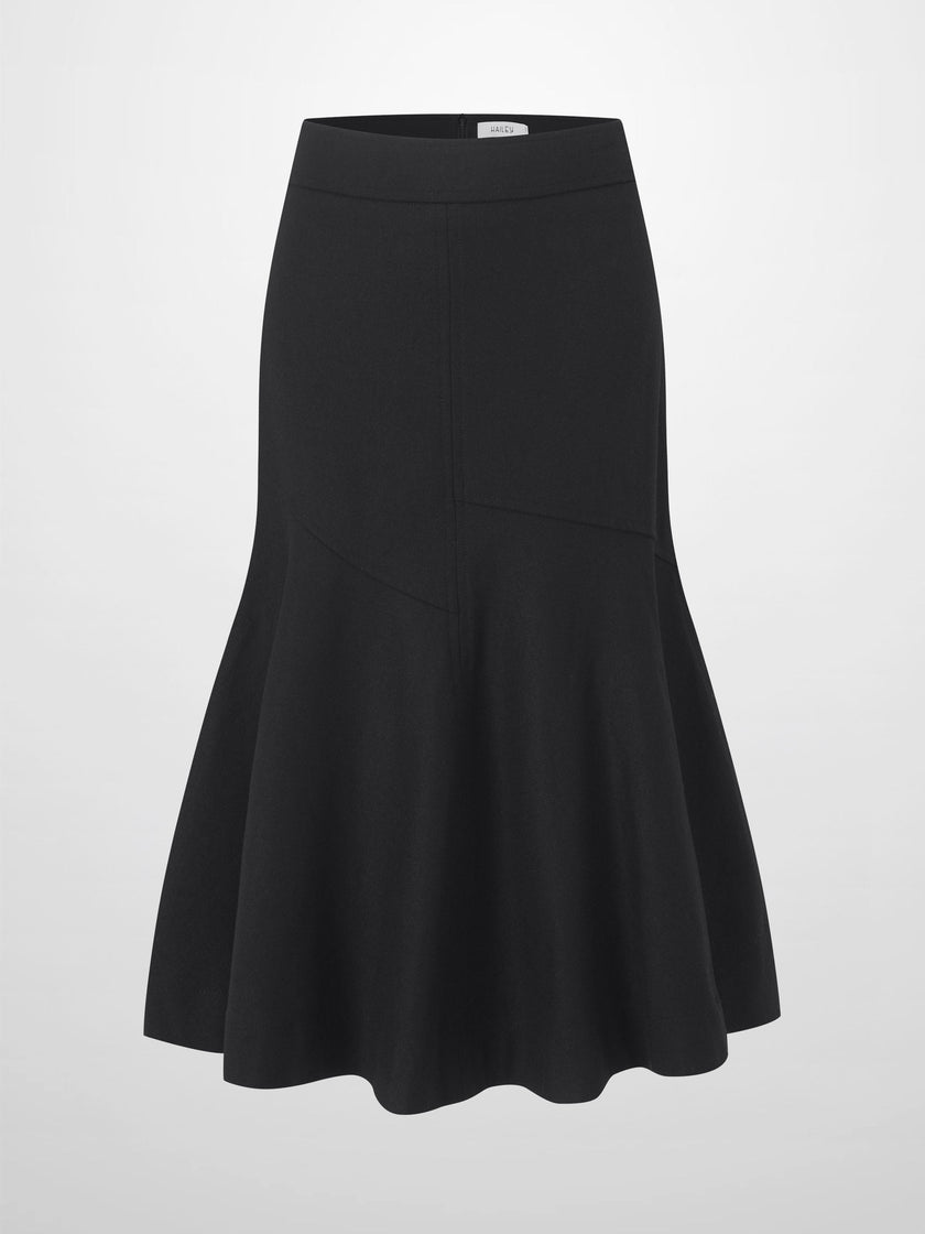 Wool Blend Short Panel Skirt-Black-0