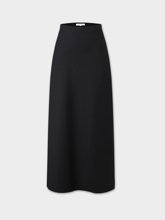 Wool Blend Slip Skirt-Black-1