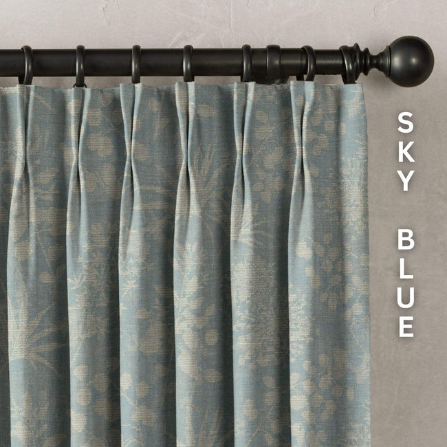 Floral Botanical Print Linen Curtains | 9 Colors | Pinch Pleated | Standard & Made-to-Order Sizes
