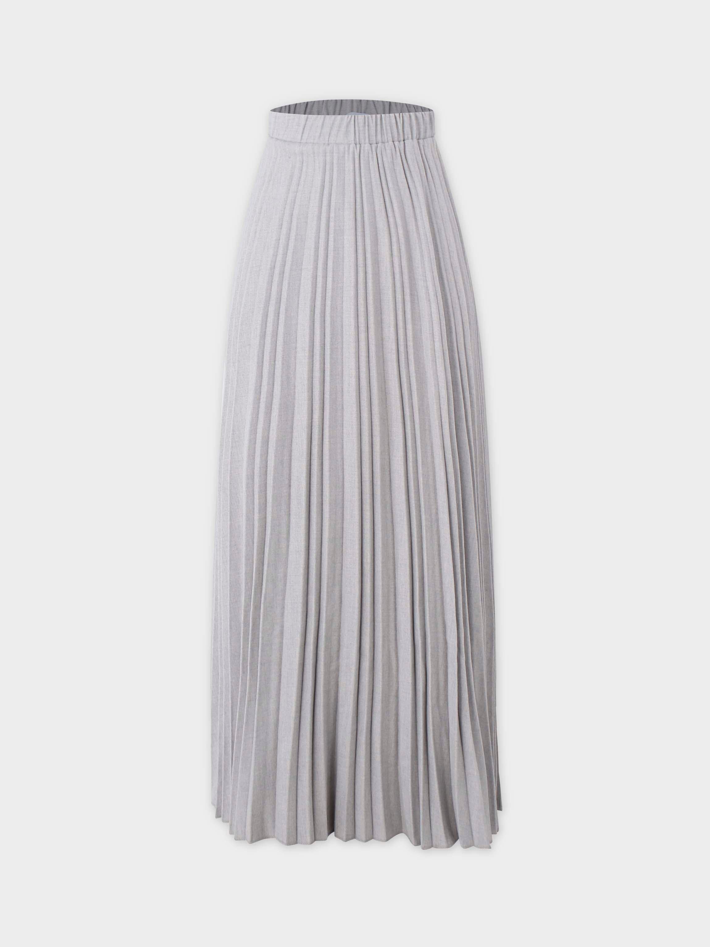 Wool Blend Pleated Skirt-Light Grey-0