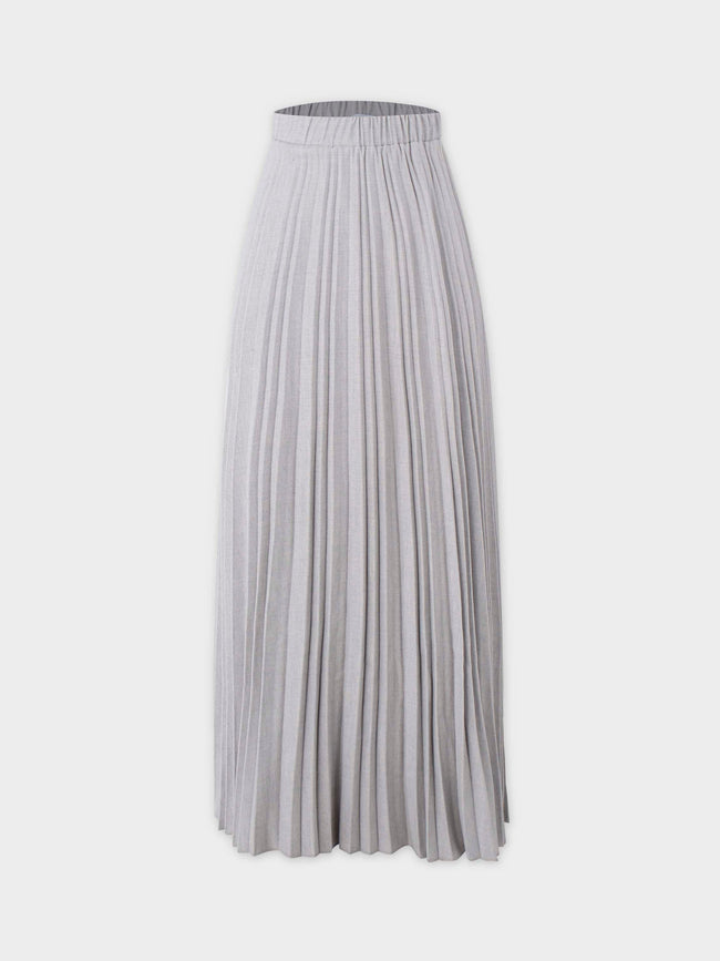 Wool Blend Pleated Skirt-Light Grey-0