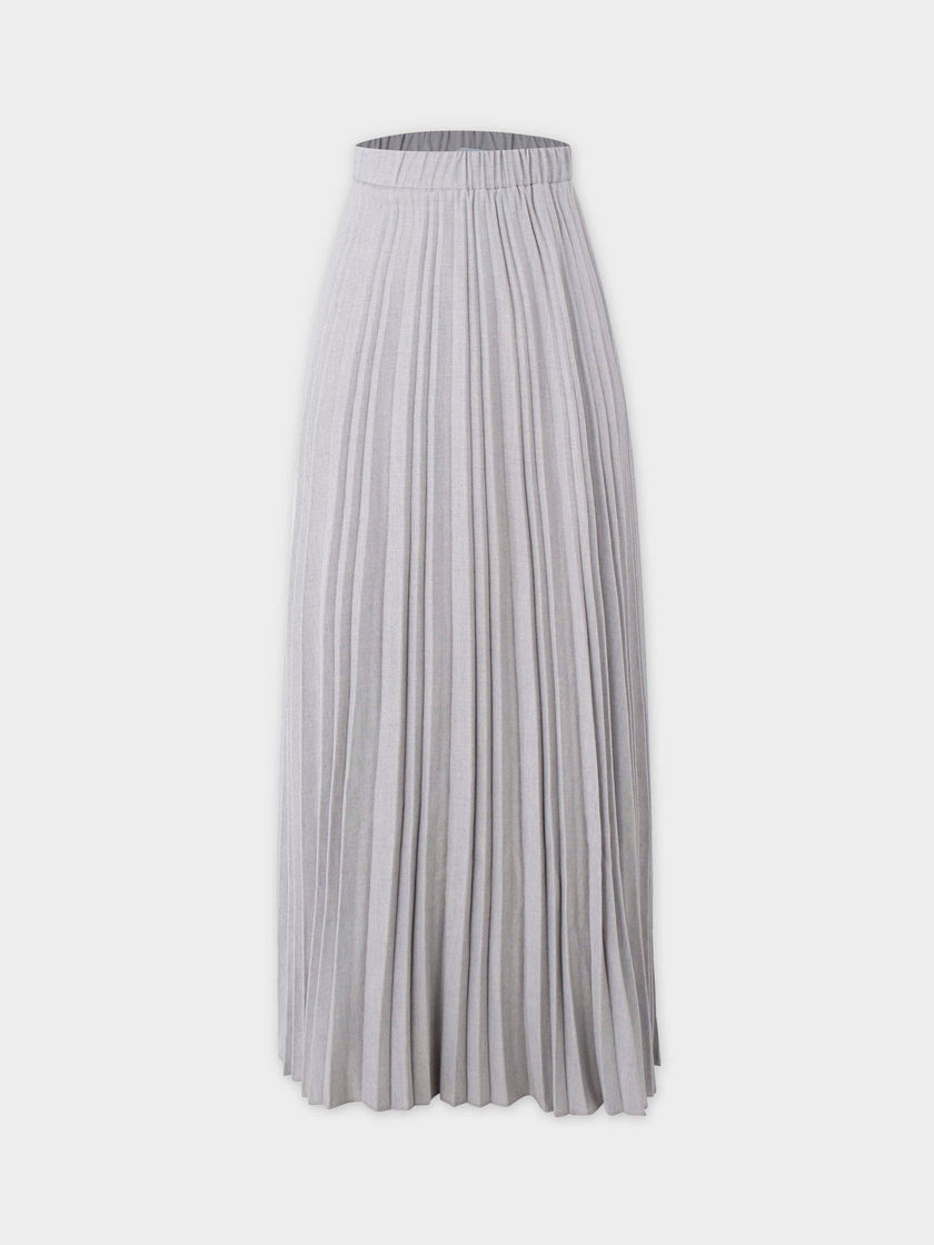Wool Blend Pleated Skirt-Light Grey-0